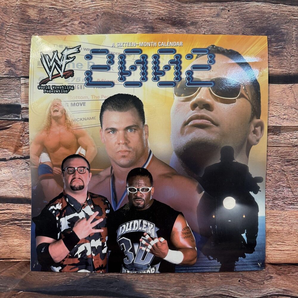 WWF Attitude Era 2002 16-Month Wall Calendar The Rock Stone Cold Kurt Angle Lita